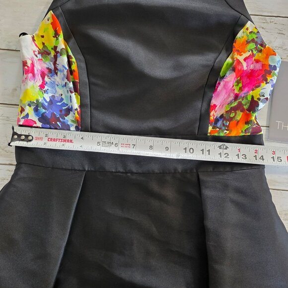 Theia Couture Black Taffeta Dress Fit Flare Floral Elegant Party LBD 6 NEW $450 - Picture 7 of 10